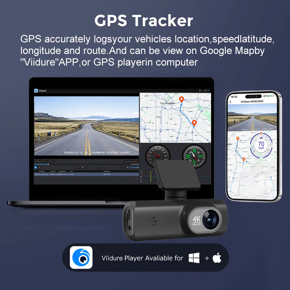 UHD 4K WiFi Dash Cam Dual Lens Driving Recorder Car DVR Optional 1080P Rear Lens Camera GPS 24H Parking Monitoring Black Box